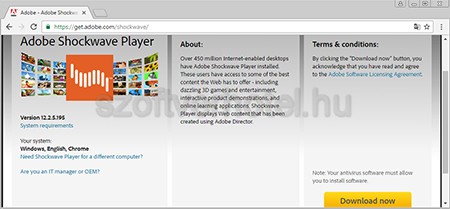 Adobe Shockwave Player böngésző bővítmény