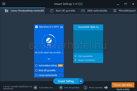 Smart Defrag töredezettségmentesítő