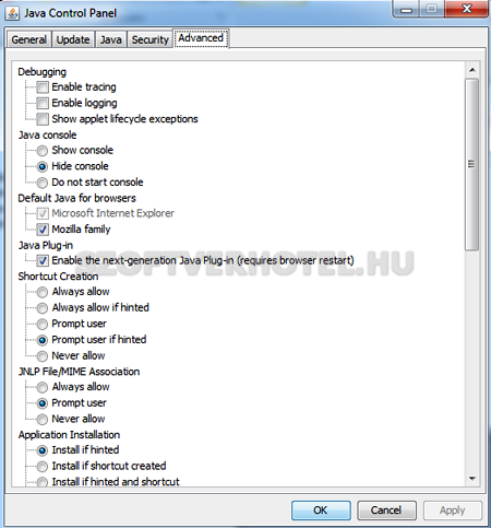 Java Plugin felhasználói leírás, 8. instrukció Java Plugin felhasználói leírás 8.