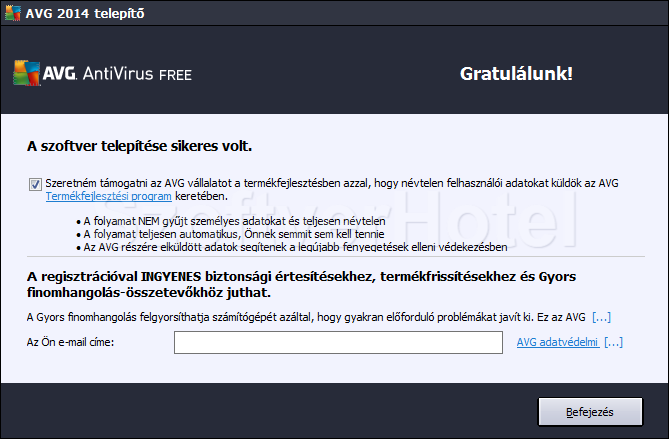 AVG Antivirus telepítés, 7. lépés