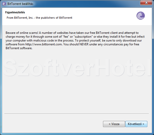 BitTorrent telepítés, 2. lépés