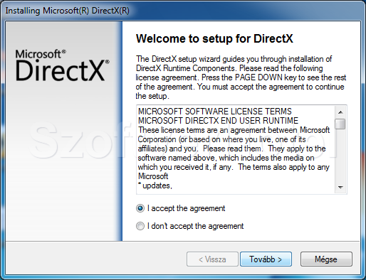 DirectX telepítés, 1. lépés