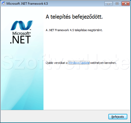 Microsoft .NET Framework telepítés, 3. lépés