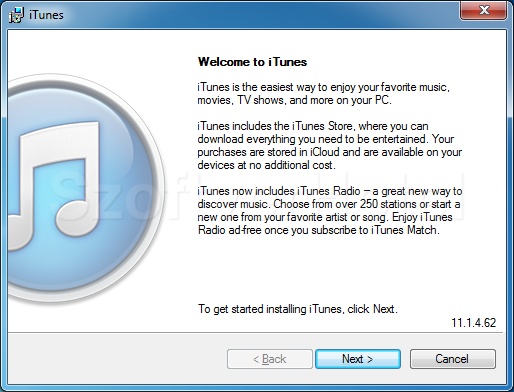 iTunes telepítés, 1. lépés