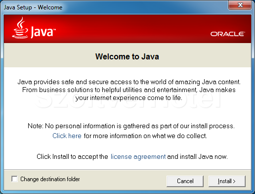 Java Plugin telepítés, 1. lépés