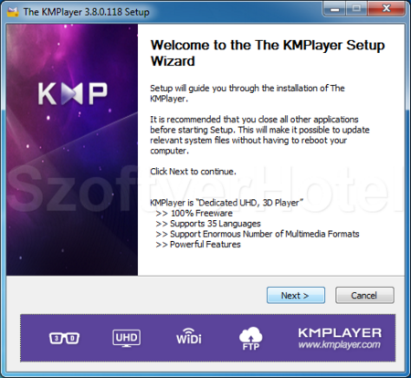 KMPlayer telepítés, 1. lépés
