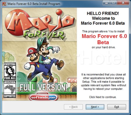 Super Mario Forever telepítés, 1. lépés