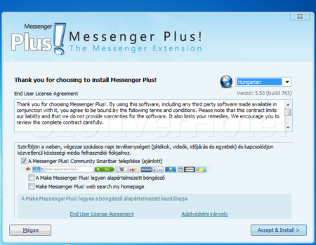 Messenger Plus telepítés, 1. lépés