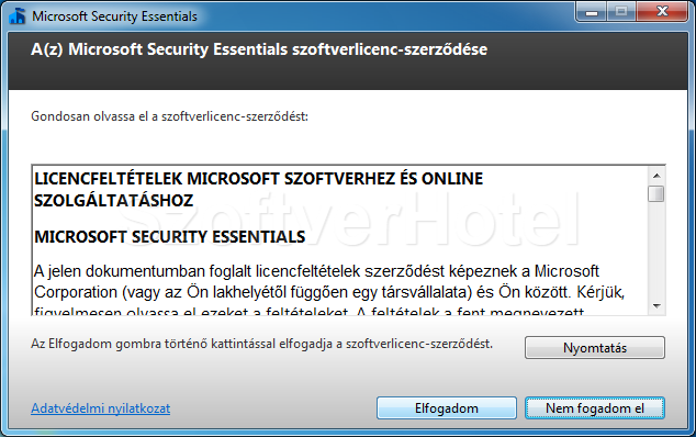 Microsoft Security Essentials telepítés, 2. lépés