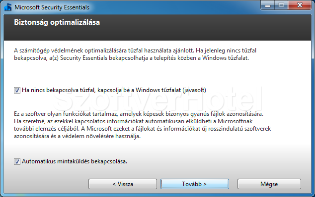 Microsoft Security Essentials telepítés, 4. lépés