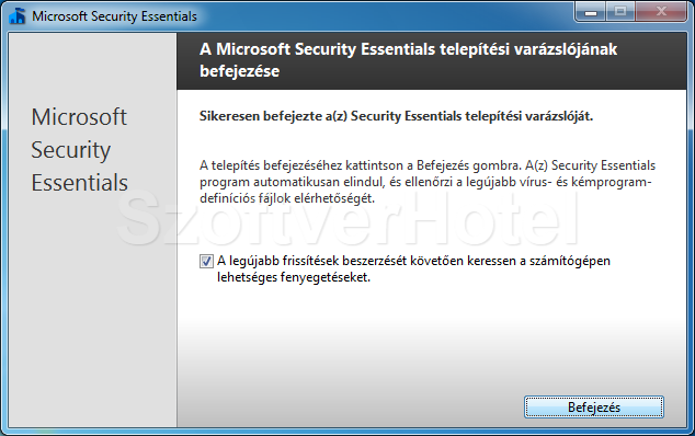 Microsoft Security Essentials telepítés, 7. lépés