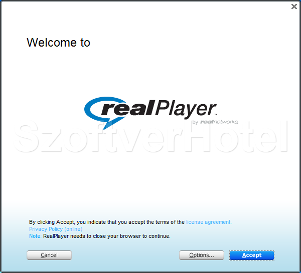 RealPlayer telepítés, 1. lépés