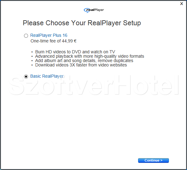 RealPlayer telepítés, 4. lépés