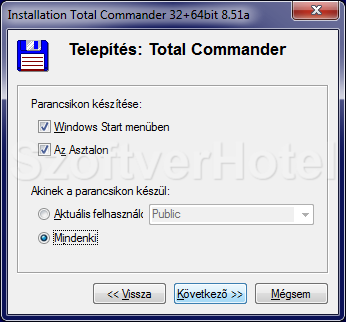Total Commander telepítés, 5. lépés